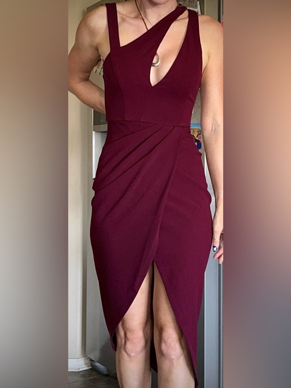 Hello Molly Fitted Purple Dress Midi Keyhole XS